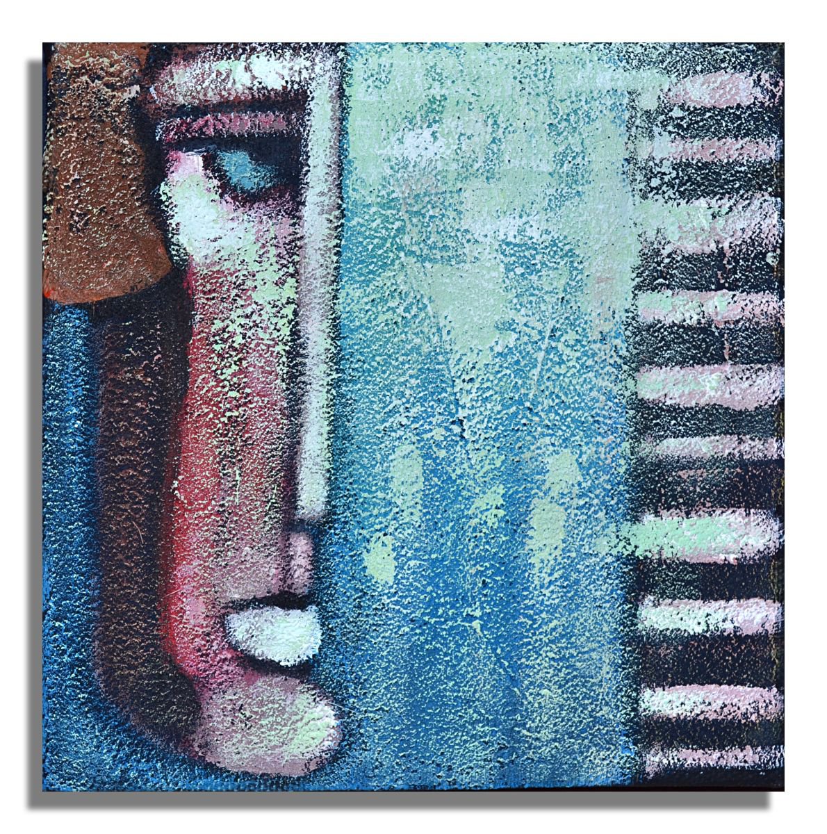 Surrealistic Portrait Acrylic Painting By Zhana Viel, 6 X 6", Clebleu (15X15X2Cm), Original Artwork