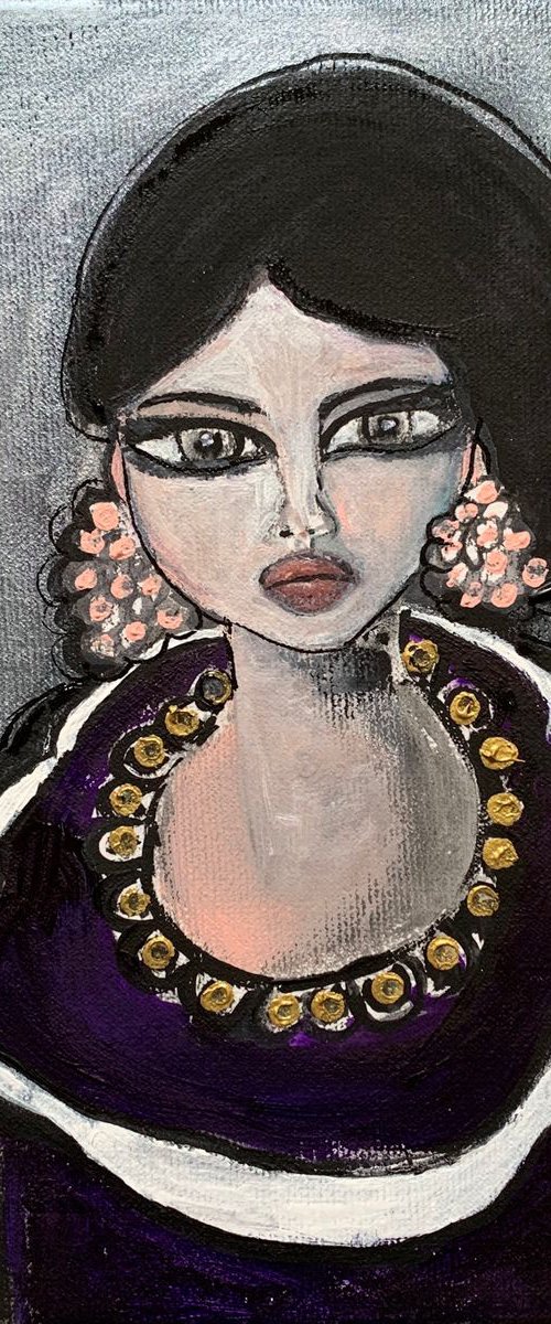 Portrait of Woman Small Paintings Gift Ideas For Her Girl Home Decor Wall Art Decor 8”x8” by Kumi Muttu