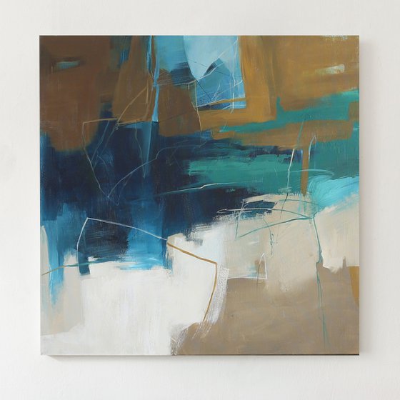 "Influence" Abstract navy teal brown art