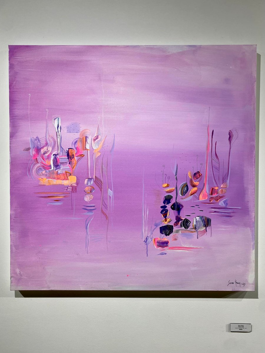 Organic Abstract Acrylic Painting By Samah Kthar, 36 X 36", Violet Drift, Original Artwork