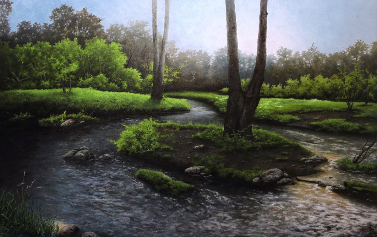 Impressionistic Landscape Oil Painting By Oleg Baulin, 53 X 33", The Seasons. Spring., Original Artwork