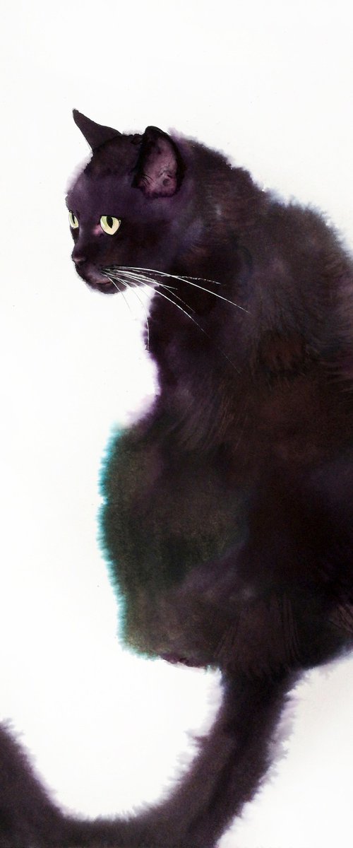 Black Cat and Spider by Olga Beliaeva Watercolour