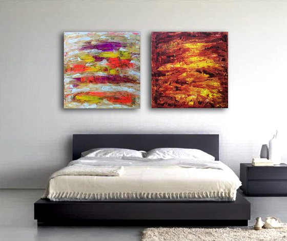"Emotionally Charged" - Save As Series - Original Large PMS Abstract Diptych Acrylic Paintings On Canvas - 60" x 30"