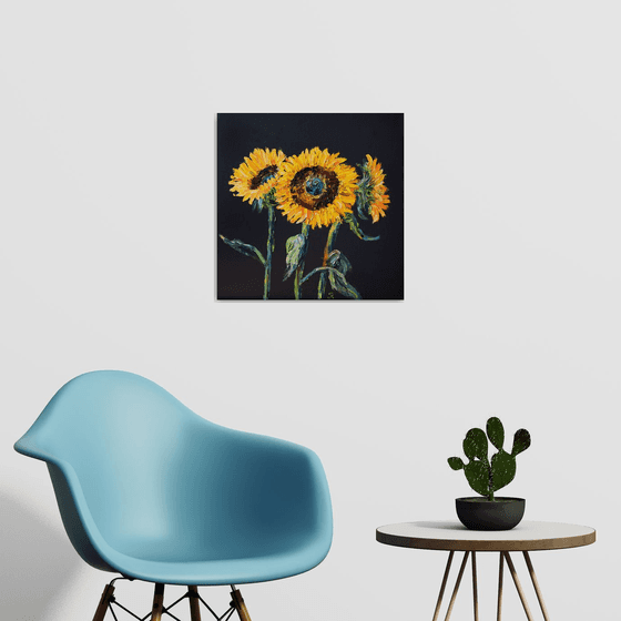 Palette knife impasto oil painting on canvas  Sunflowers