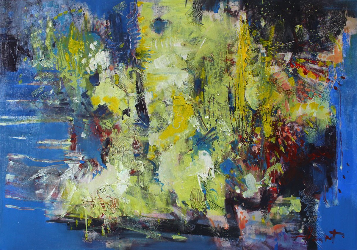 Expressive Abstract Oil Painting By Henadzy Havartsou, 39 X 28, Flowers, Original Artwork