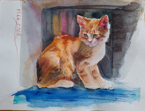 Ginger kitten (watercolor painting) by Irina Bibik-Chkolian