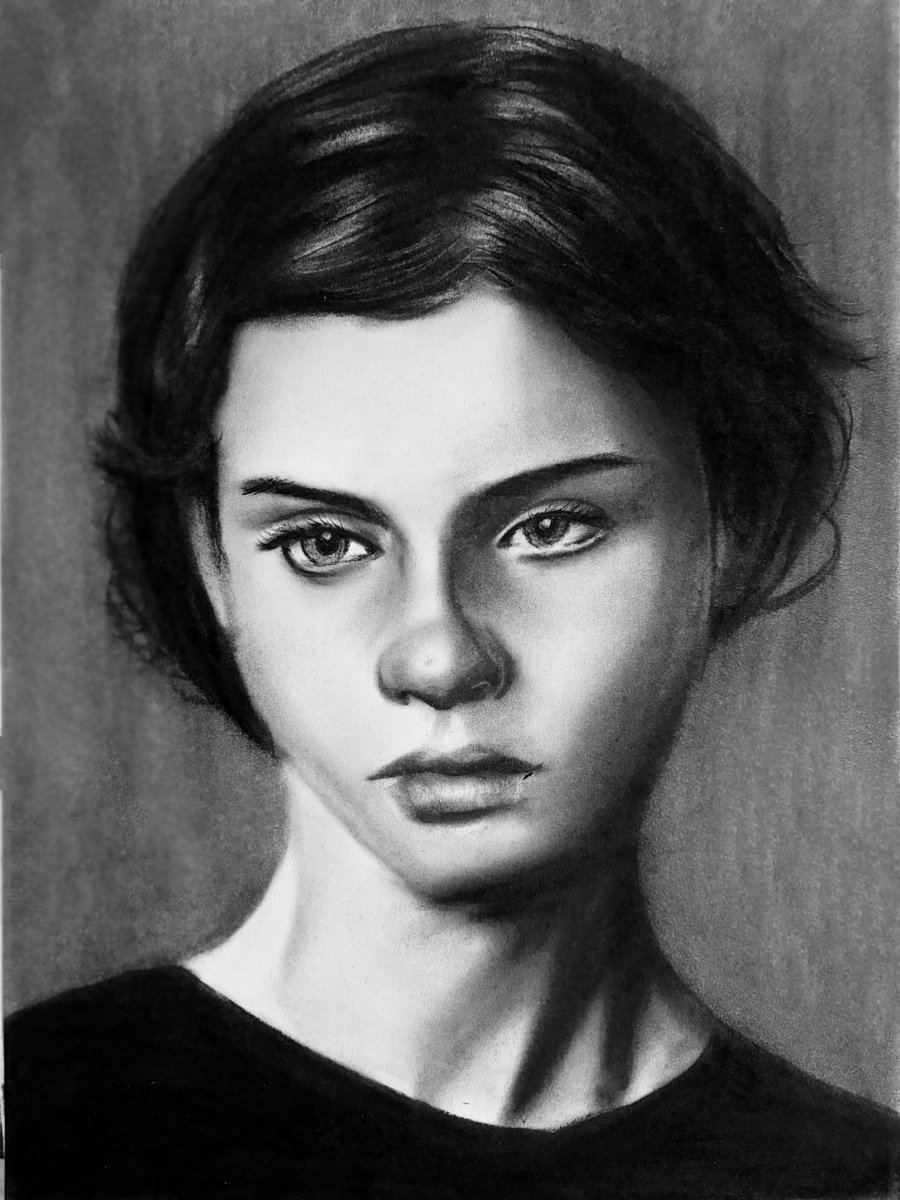 Photorealistic Portrait Charcoal Drawing By Denny Stoekenbroek, 12 X 17, Refections, Original Artwork