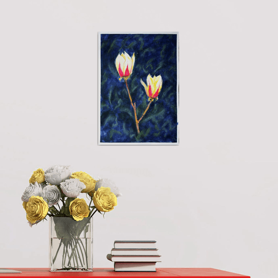 Warm evening... Magnolia in the night... /  ORIGINAL PAINTING