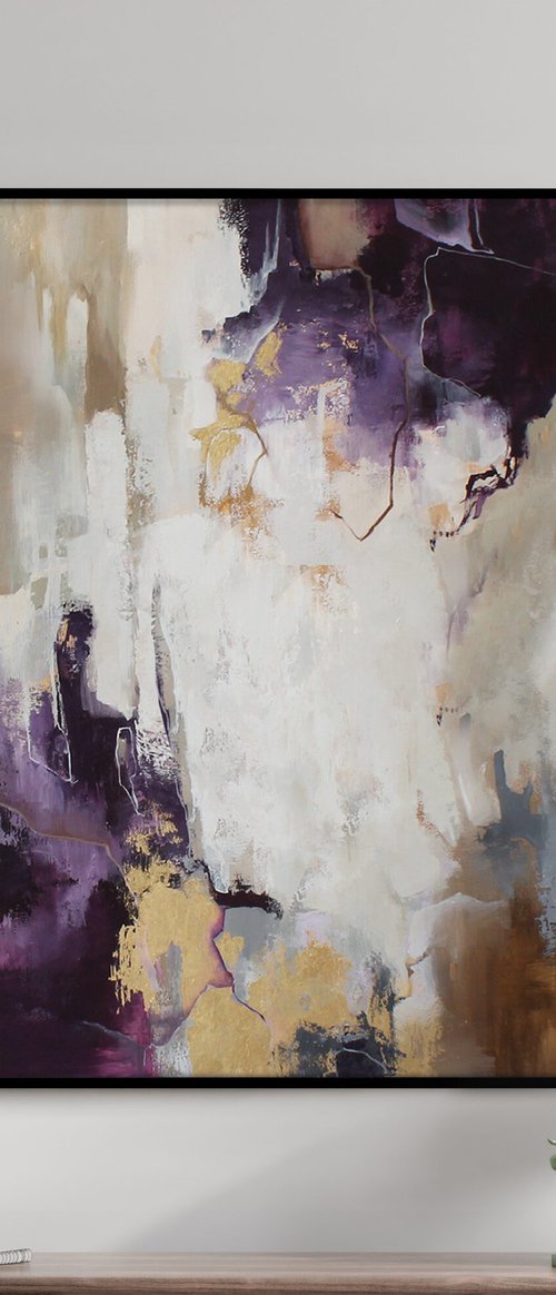 "Bloom" Purple beige abstract acrylic art by Yana Sagan