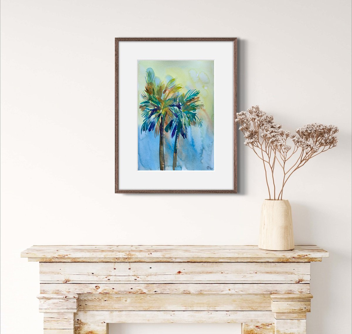 Impressionistic Landscape Watercolour By Olga Pascari, 8 X 11", Palms On The Beach, Original Artwork