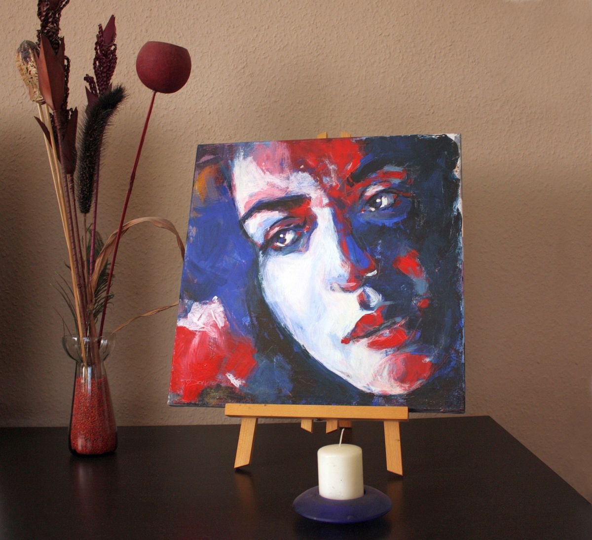 Expressive Portrait Acrylic Painting By Olga David, 16 X 16", Eiskonigin, Original Artwork