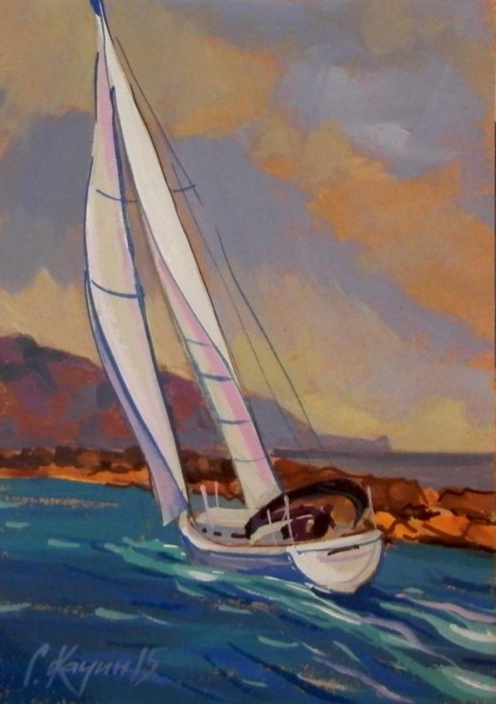 Yacht. Original painting 30x21 cm