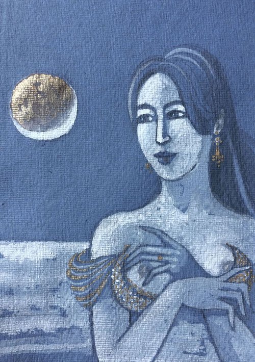 Pink Moon on a Blue Night by Phyllis Mahon