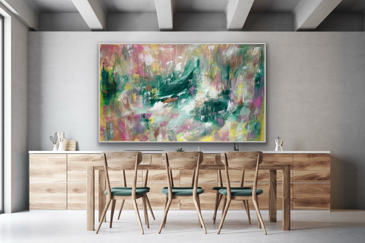 Geometric Abstract Acrylic Painting By Alanah Jarvis, 91 X 56, Petals In The Dust, Original Artwork