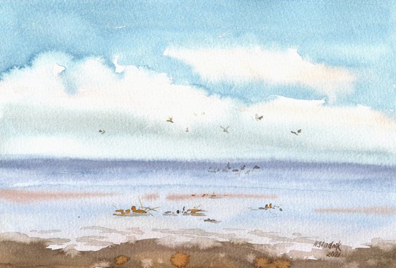 Ukrainian watercolour. Kyiv sea. Spring 2021