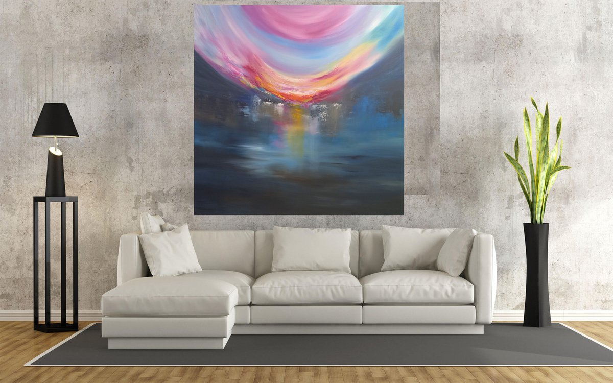 Impressionistic Landscape Oil Painting By Susan Wooler, 39 X 39", Stillwater Reflections, Original Artwork