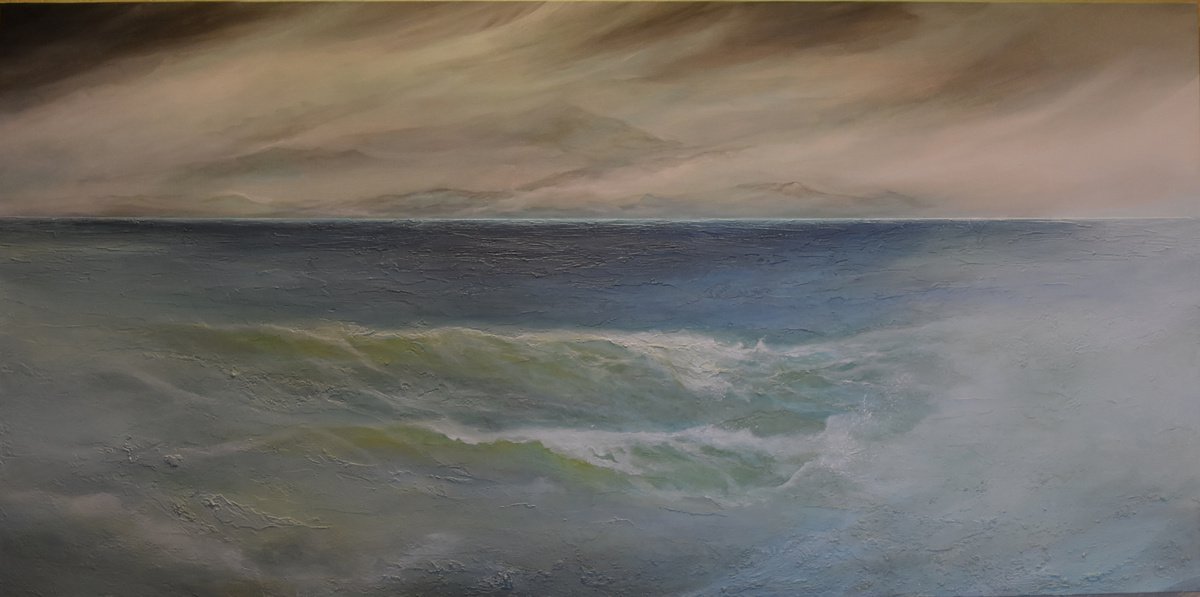 Impressionistic Landscape Acrylic Painting By Tamara Bettencourt, 48 X 24", Sea Mist Ocean Painting, Original Artwork