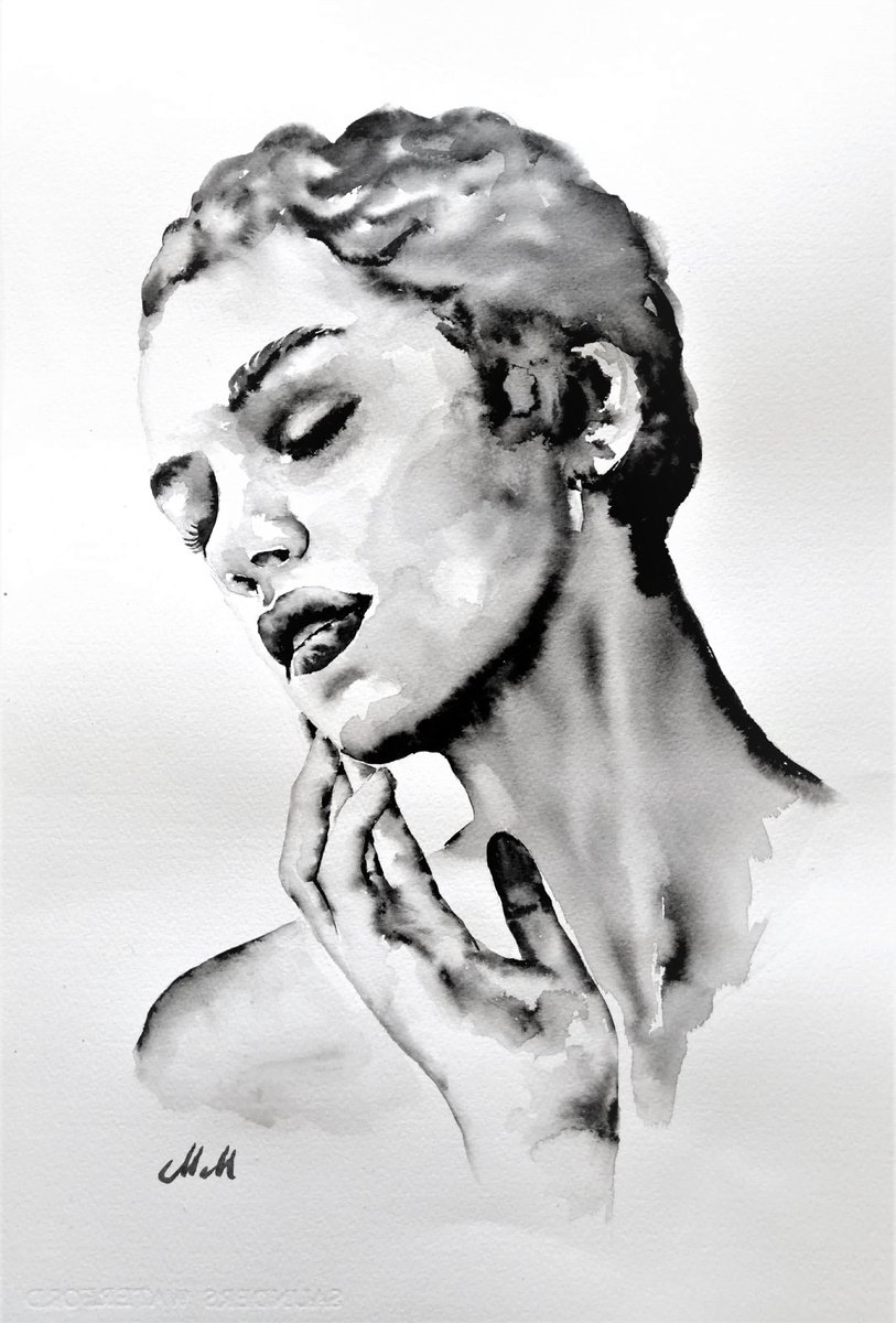 Abstract Portrait Watercolour By Mateja Marinko, 15 X 22", Love Yourself, Original Artwork