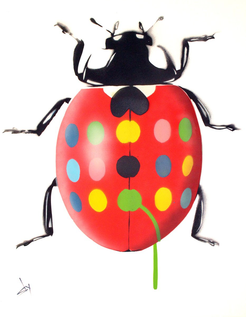 Urban And Pop Animal Painting By Juan Sly, 23 X 30", Get The Hirstbug! (Bc), Original Artwork