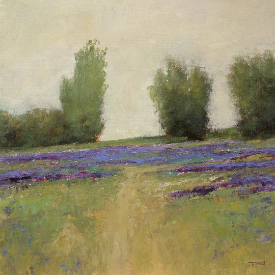 Lavender Flower Field 220411, flower field impressionist landscape oil painting