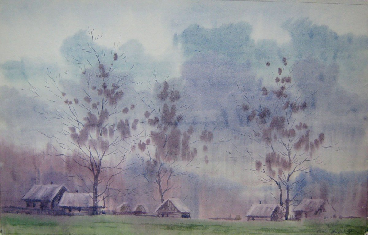 Impressionistic Landscape Watercolour By Valeriy Savenets-1, 19 X 12", Rainy Morning, Original Artwork
