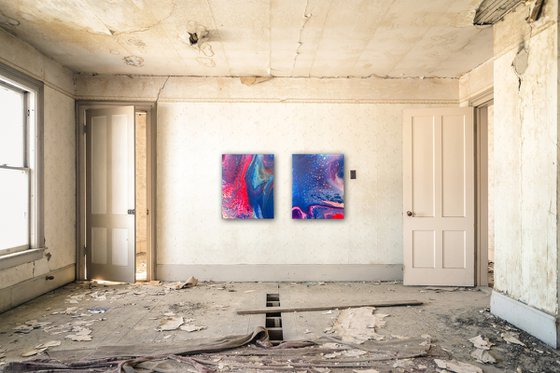 "Sharing A Dream" - FREE USA SHIPPING - Original PMS Abstract Diptych Fluid Acrylic Paintings On Canvas - 32" x 20"