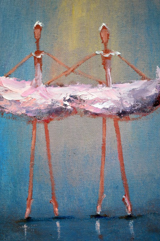 2 Funny pink ballerinas. Miniature impasto.