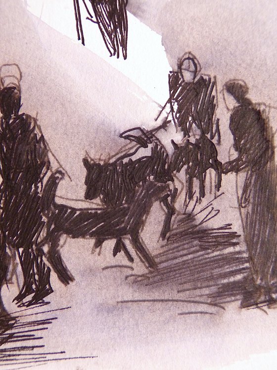 People and dogs in the street, 29x41 cm