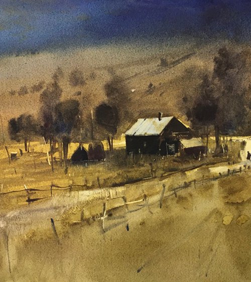 Warm autumn landscape with houses in Carpathian by Andrii Kovalyk