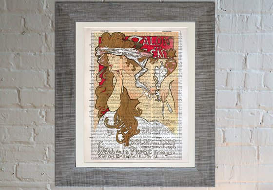 Salon des Cent XXeme Exposition - Collage Art Print on Large Real English Dictionary Vintage Book Page