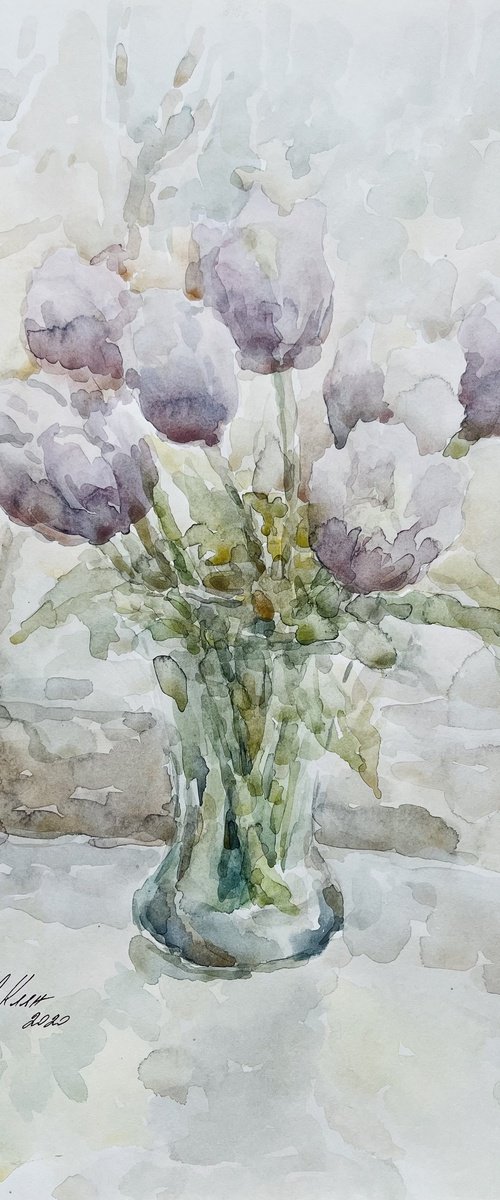 Tulips watercolour painting by Elena Klyan