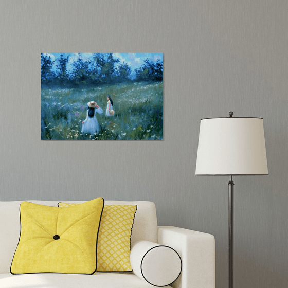 Among the Wildflowers. Medium Oil Painting