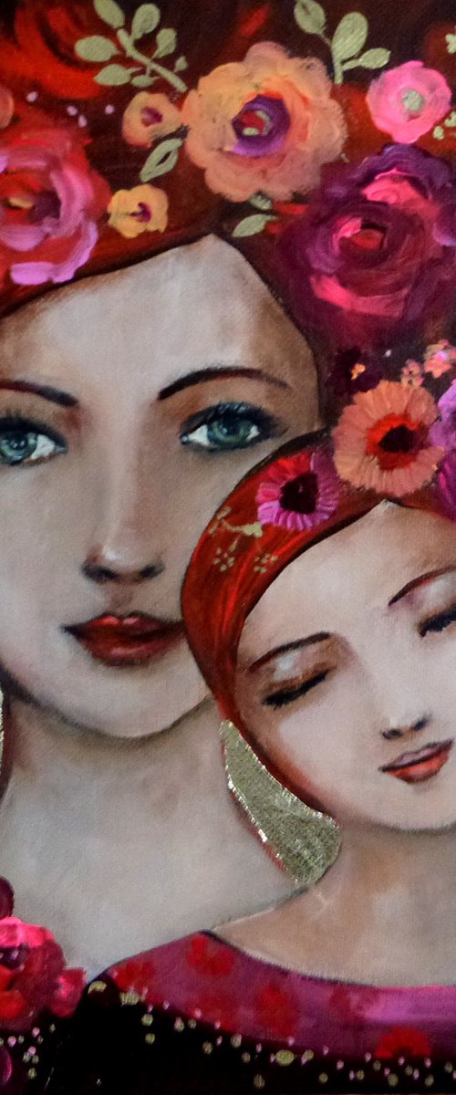 "Caresses de mai". Portrait of mum and daughter by Loetitia Pillault