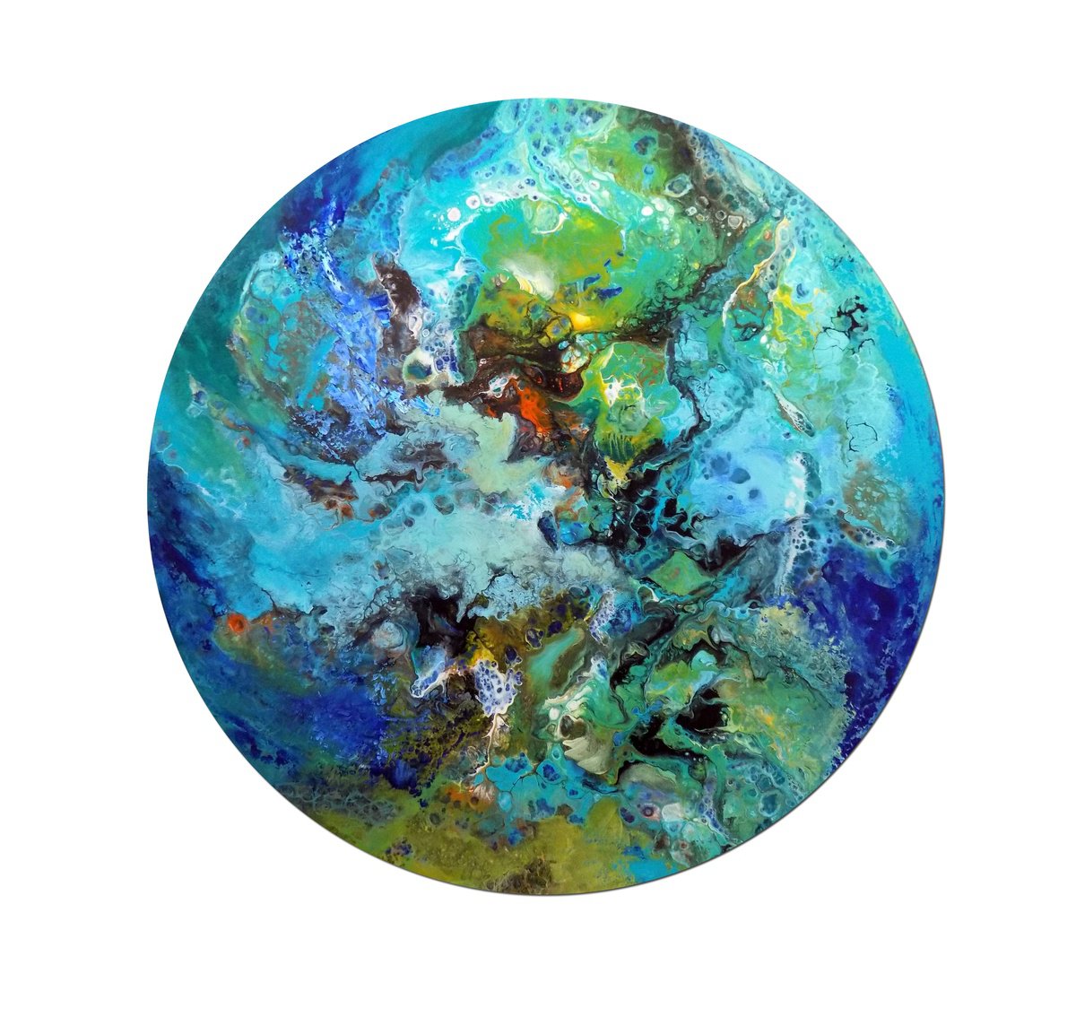 Abstract Acrylic Painting By Areti Ampi, 28 X 28, Blue And Green, Original Artwork