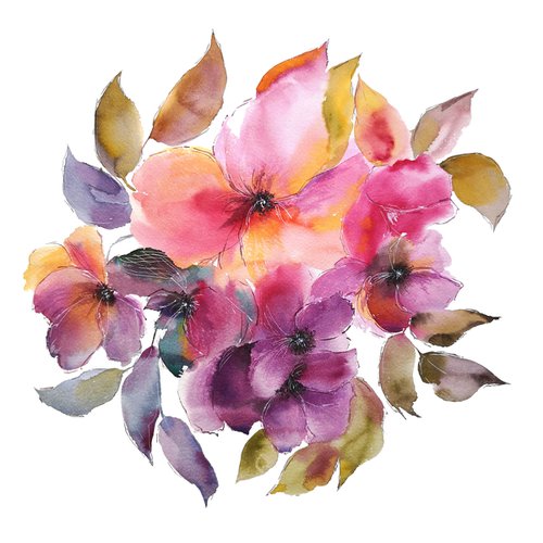 Bright color floral bouquet painting Spring boom by Olga Grigo