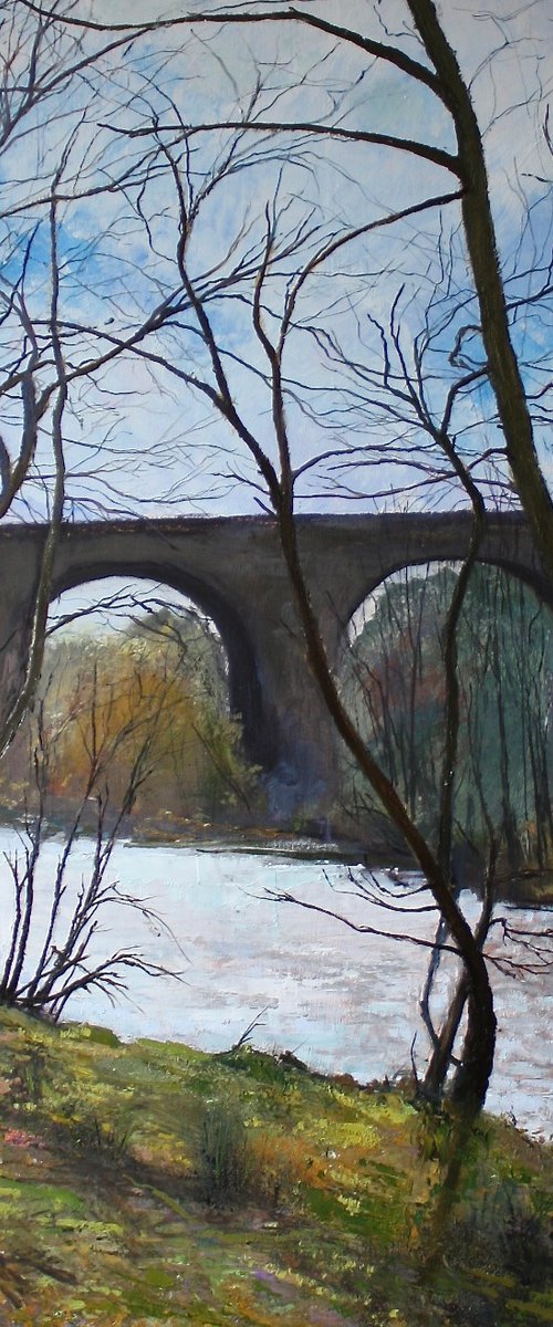 'River Goyt at New Mills' River, Oil Painting. by Simon Jones