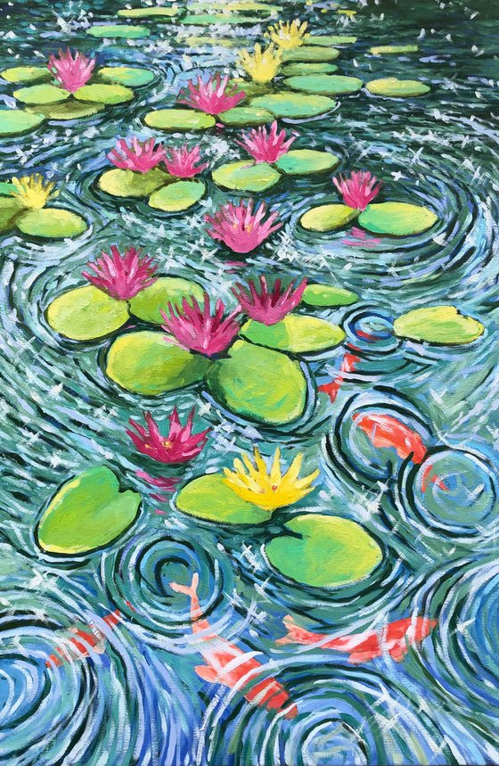 Waterlily with koi fish