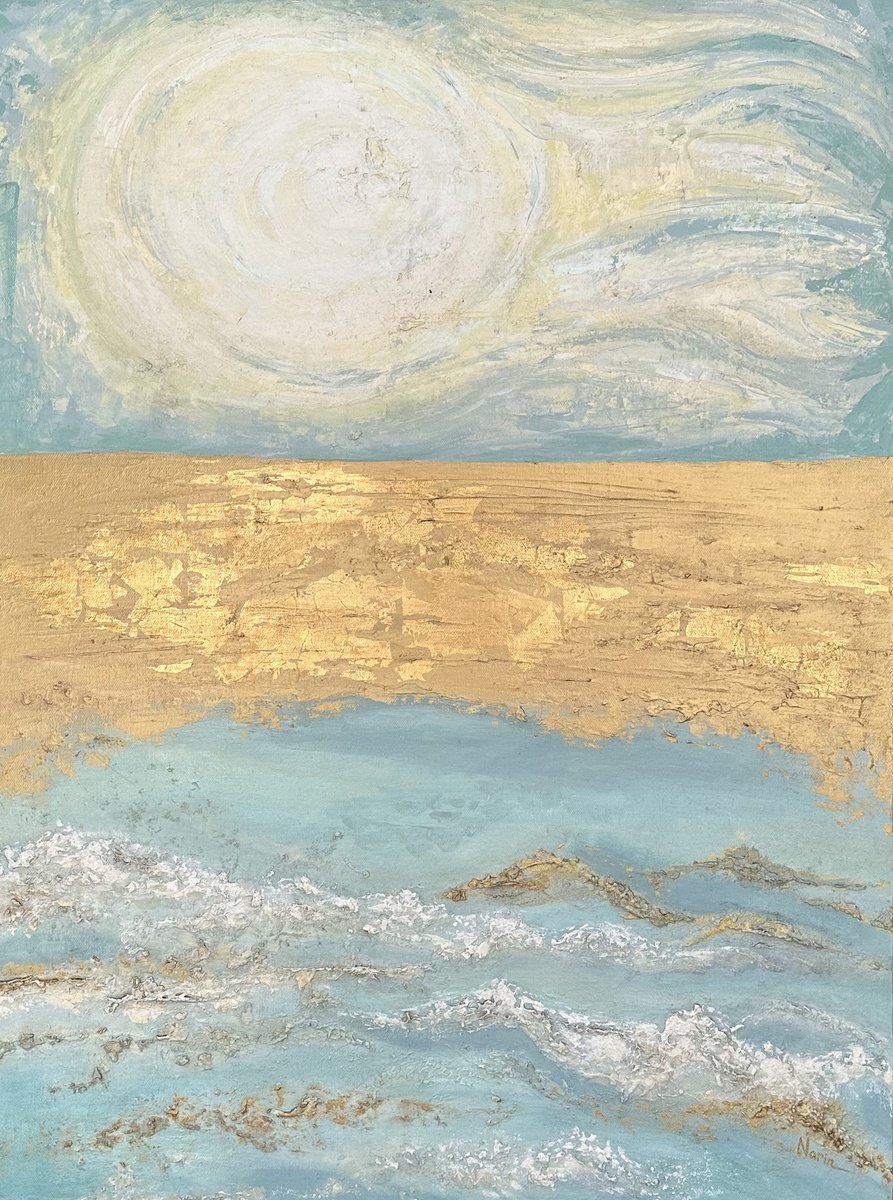 Abstract Landscape Painting By Narine Vardanyan, 24 X 31", Beach Scene, Original Artwork