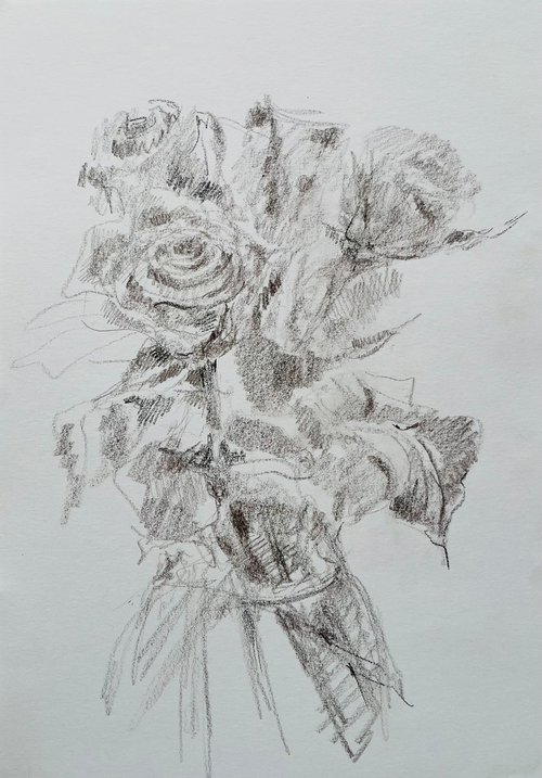Roses #2 2020. Original charcoal drawing by Yury Klyan