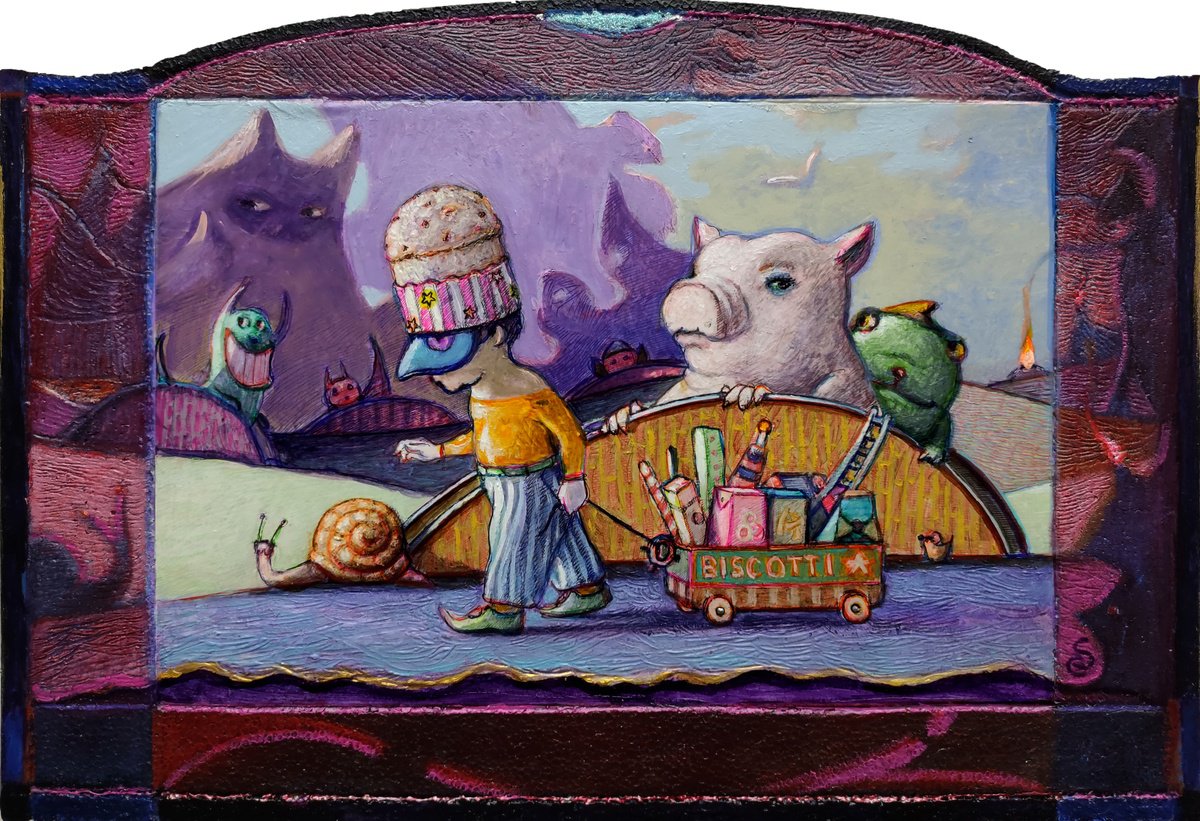 Surrealistic Portrait Painting By Carlo Salomoni, 16 X 11, The Pastry Chef