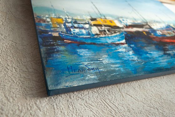 "Ships in the harbor", seascape , yachts