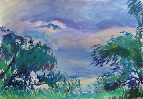 Willows in the wind. Gouache on paper. 61 x 43 cm by Alexander Shvyrkov
