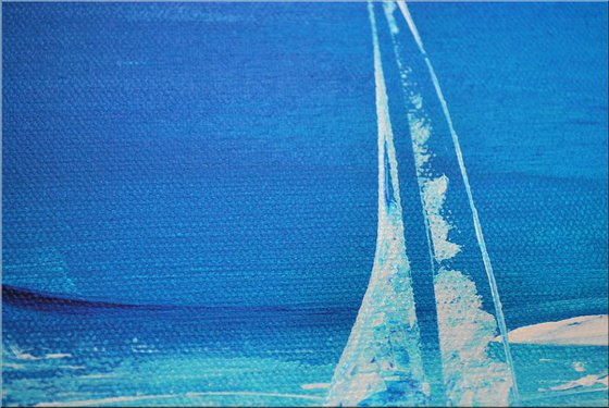 Blue Yachting IIl  small acrylic abstract painting canvas wall art