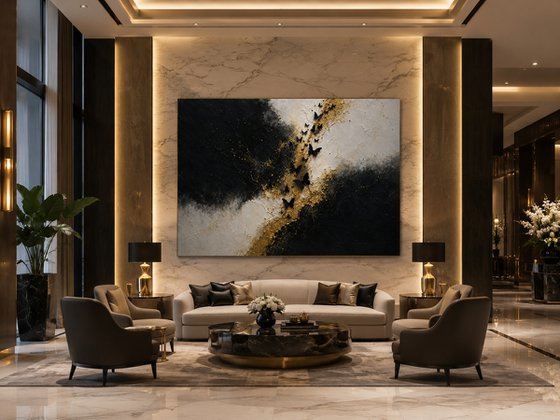 Abstract Gold with Black Butterflies