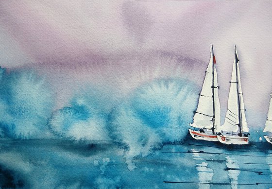 Sailboat painting. Seascape