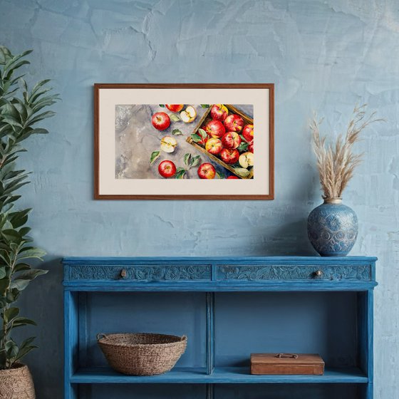Bright Apples in a Wooden Box