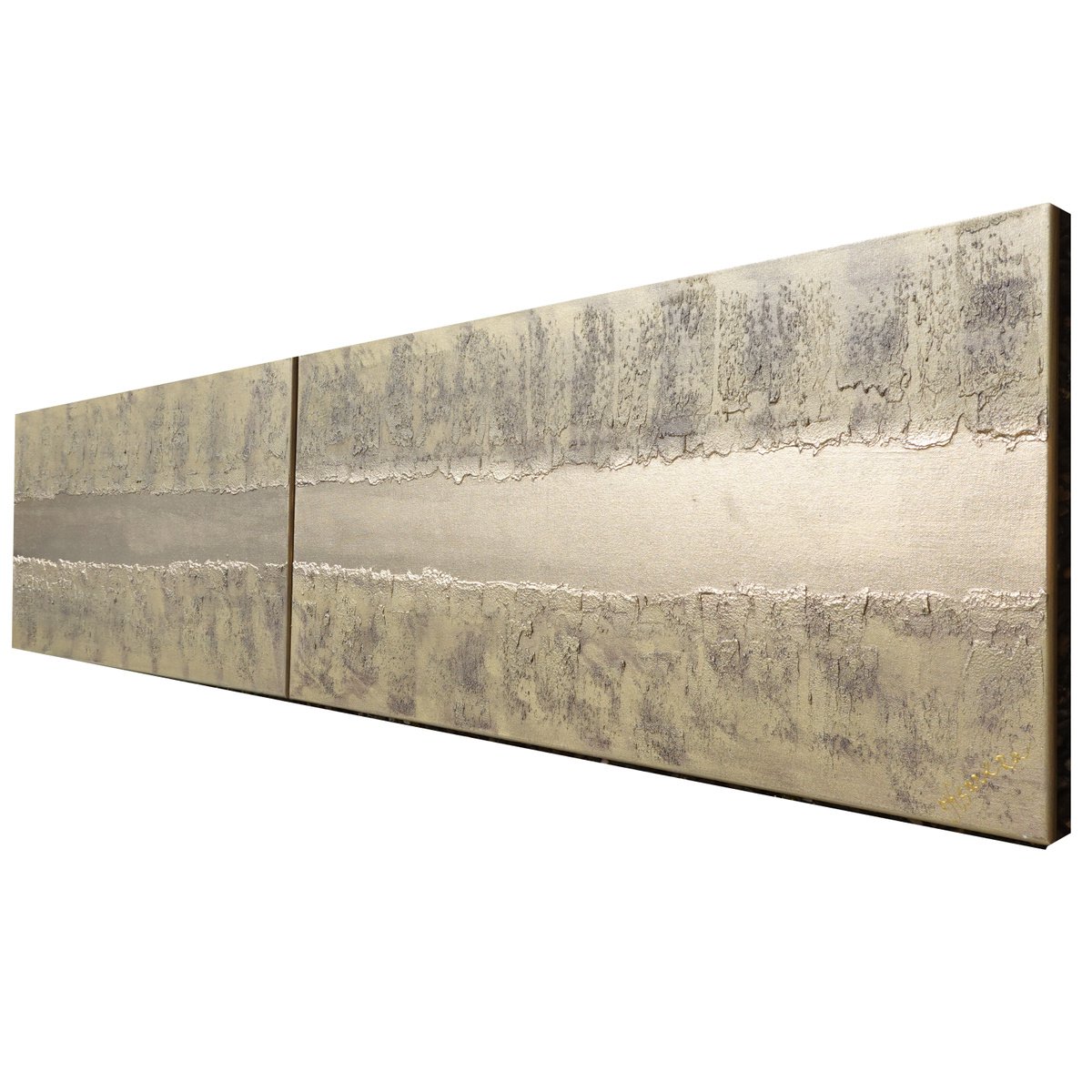 gold stripe & brass long painting A776 50x200x2 cm decor Vertical original abstract art La... by Ksavera
