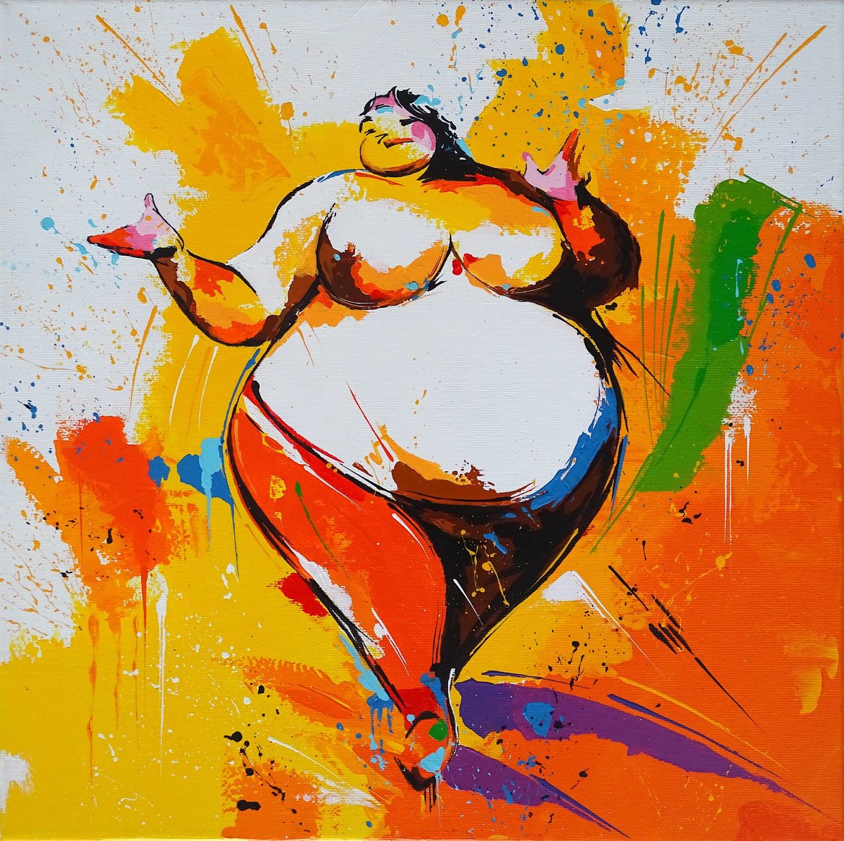 Expressive Portrait Acrylic Painting By Livien Rozen, 16 X 16", "Understanding", Original Artwork