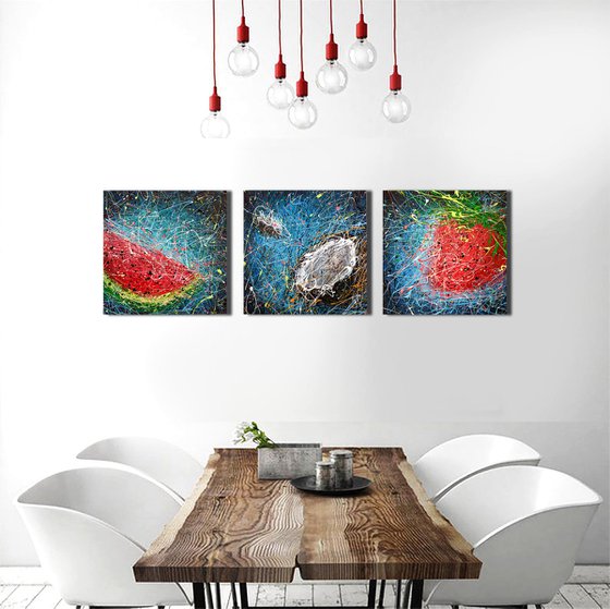 Fruit abstract painting Jackson Pollock style Coconut art Watermelon Strawberry Fruit Sweet Summer painting