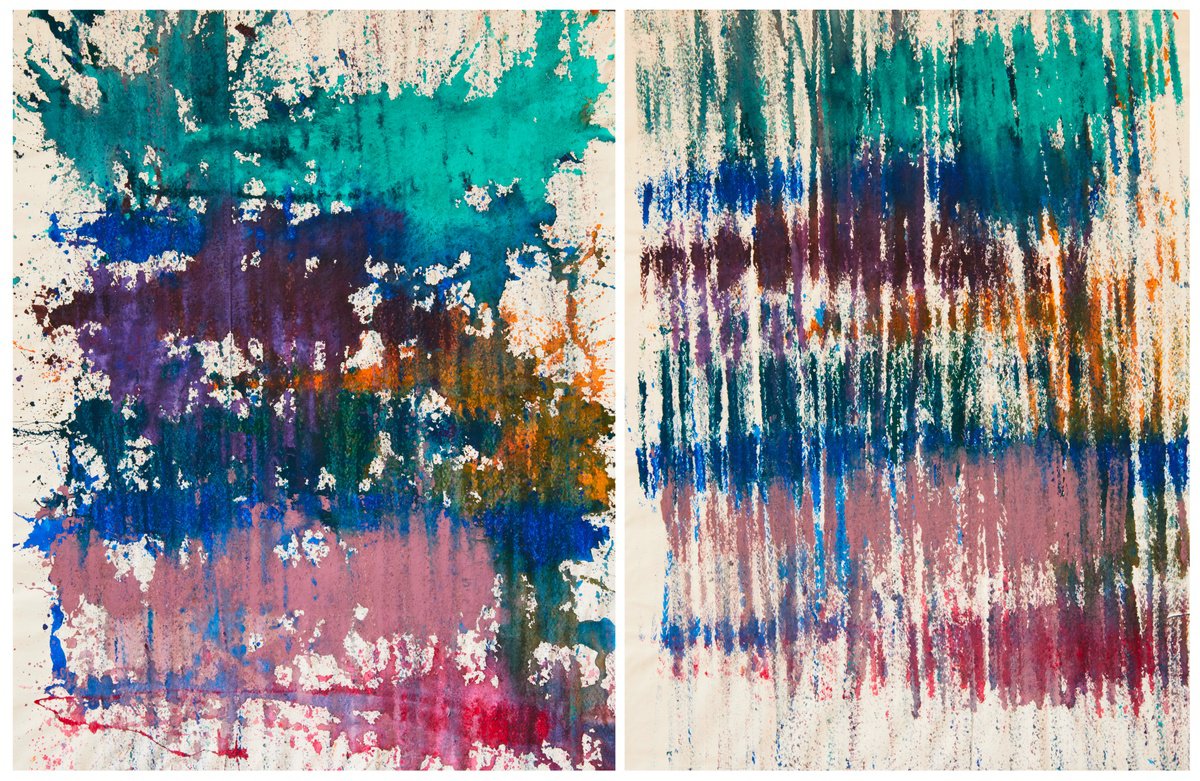 Geometric Abstract Acrylic Painting By Simon Findlay, 93 X 60", Imprints / Turquoise Blue, Original Artwork